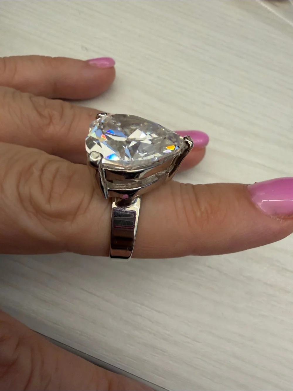 Heart-Cut Clear Stone Ring in Silver